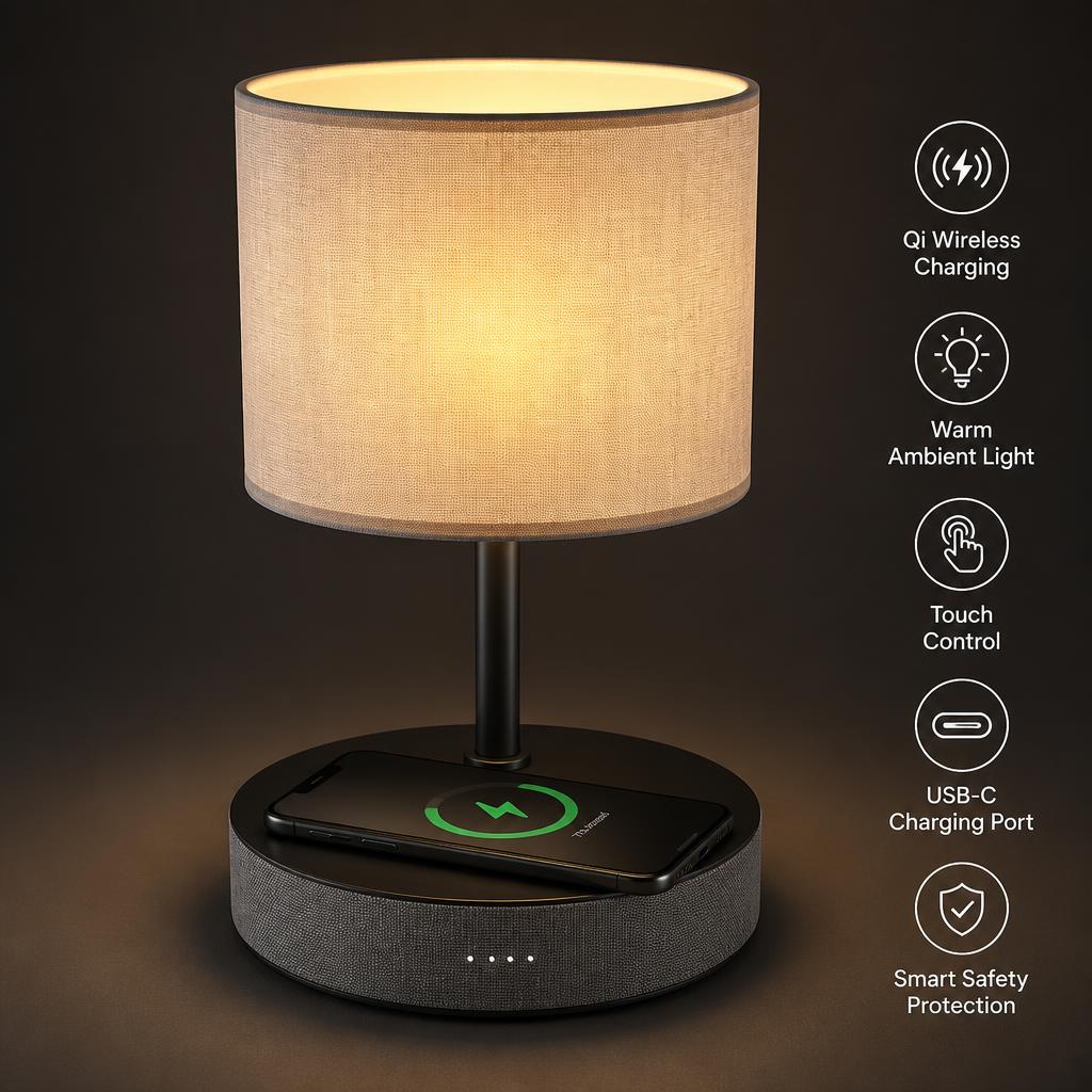Wireless charging bedside lamp